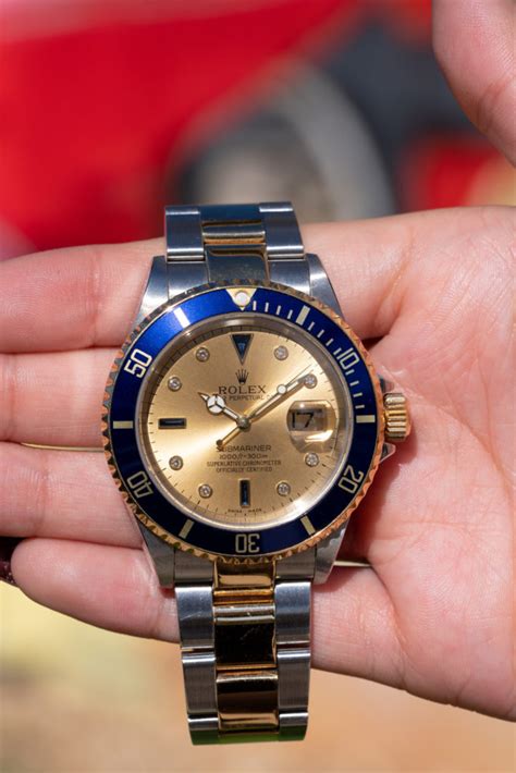 rolex stainless and gold submariner face with diamond markers|Rolex perpetual submariner.